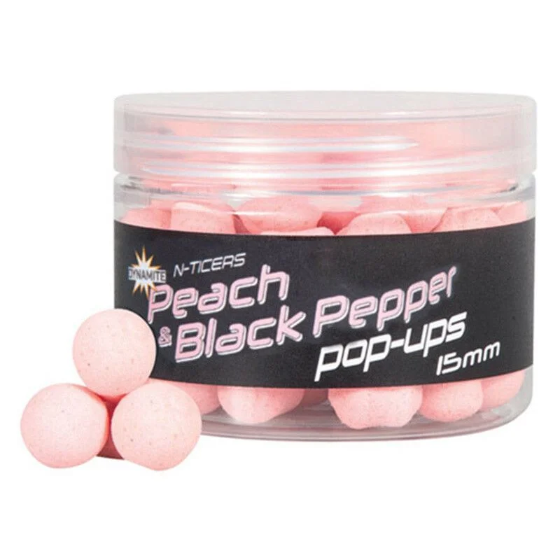 DYNAMITE BAITS N-Ticers Pop Up 15mm Peach & Black Pepper 40g